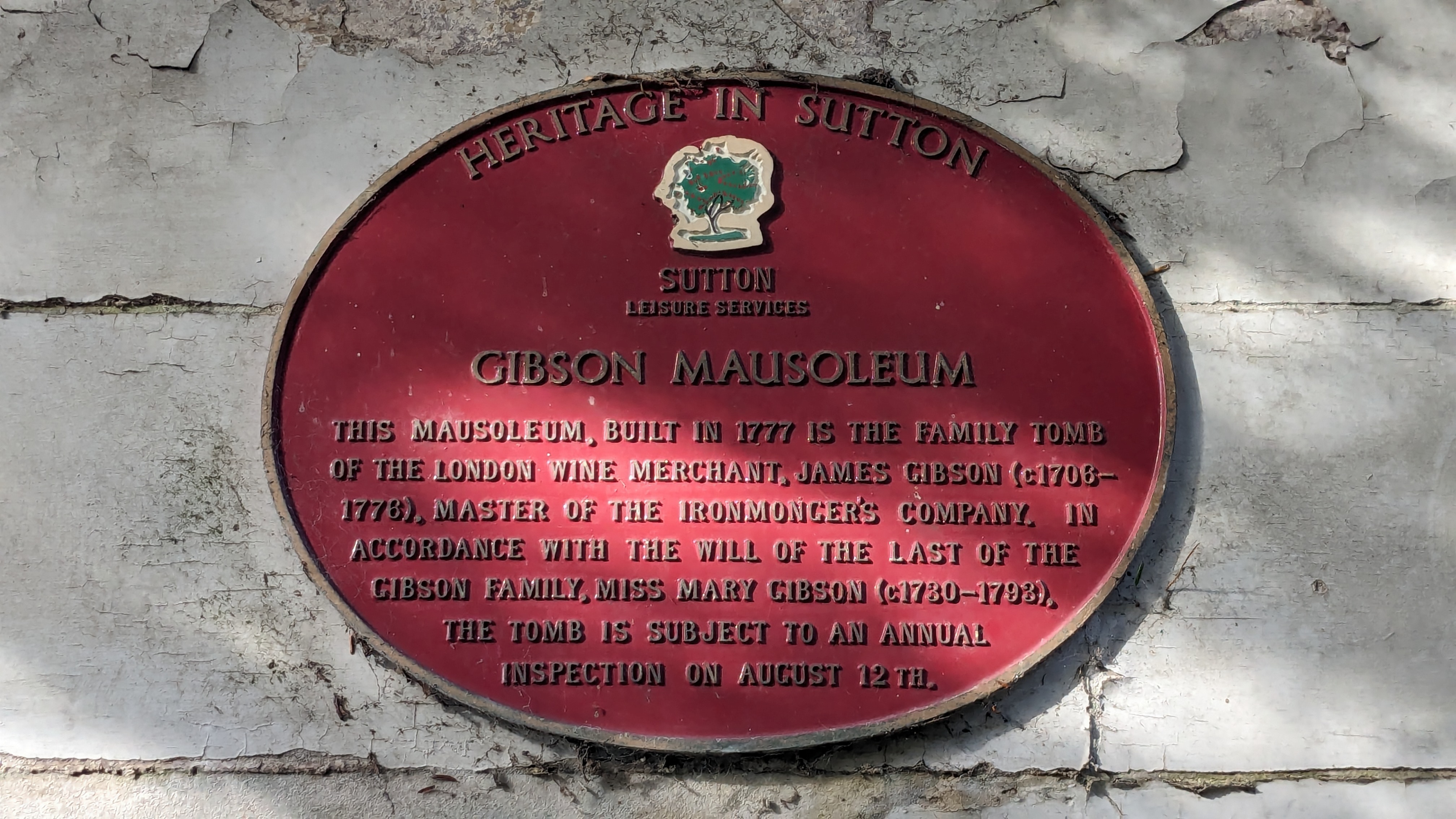 Gibson Mausoleum, plaque, 2024